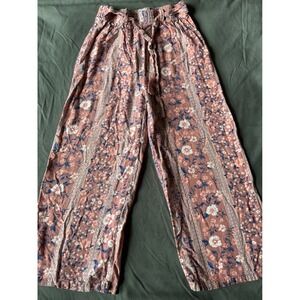 VINTAGE Btween Floral Wide Leg Pants Girls Size 10/12 Pink Boho Paperbag Waist